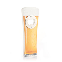 Beer-Collection-Flaschenöffner mit gelb-weißem Bierglas-Motiv und metallischem Öffnereinsatz