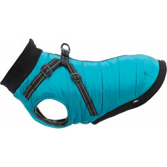Aquafarbener TRIXIE-Pontis-Hundemantel mit integriertem schwarzem Geschirr, Anleinring und schwarzem Kragen