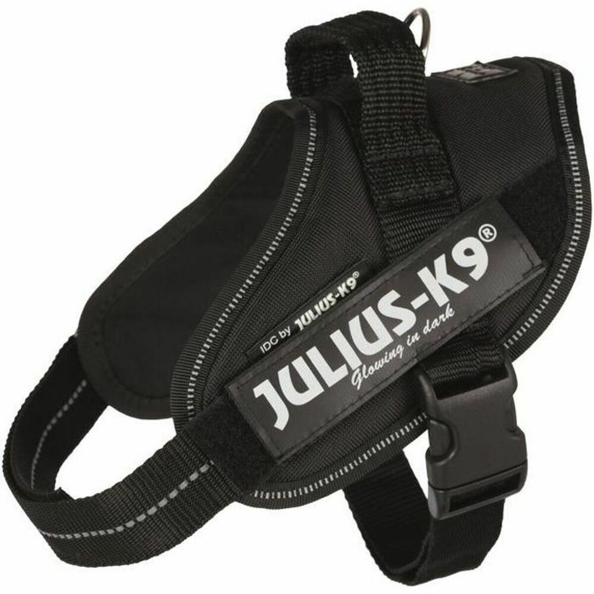 Schwarzes JULIUS-K9-IDC-Mini-Geschirr mit Haltegriff und Brustgurt