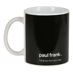 Rückseite der schwarzen Paul-Frank-Team-Player-Tasse mit weißem Schriftzug