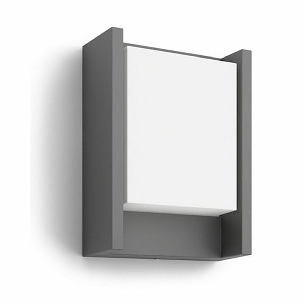 Philips Arbour LED-Außenwandleuchte mit anthrazitfarbenem Rahmen und heller Leuchtfläche in schräger Seitenansicht