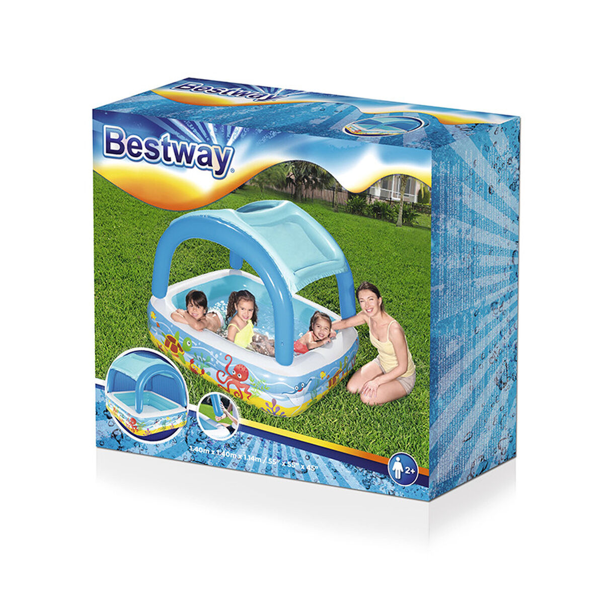 Bestway Aufblasbarer Kinderpool Abnehmbares Dach 140x140x114 cm +2 Jahre Garten 52192 – Ben's Garden – Produktansicht 2