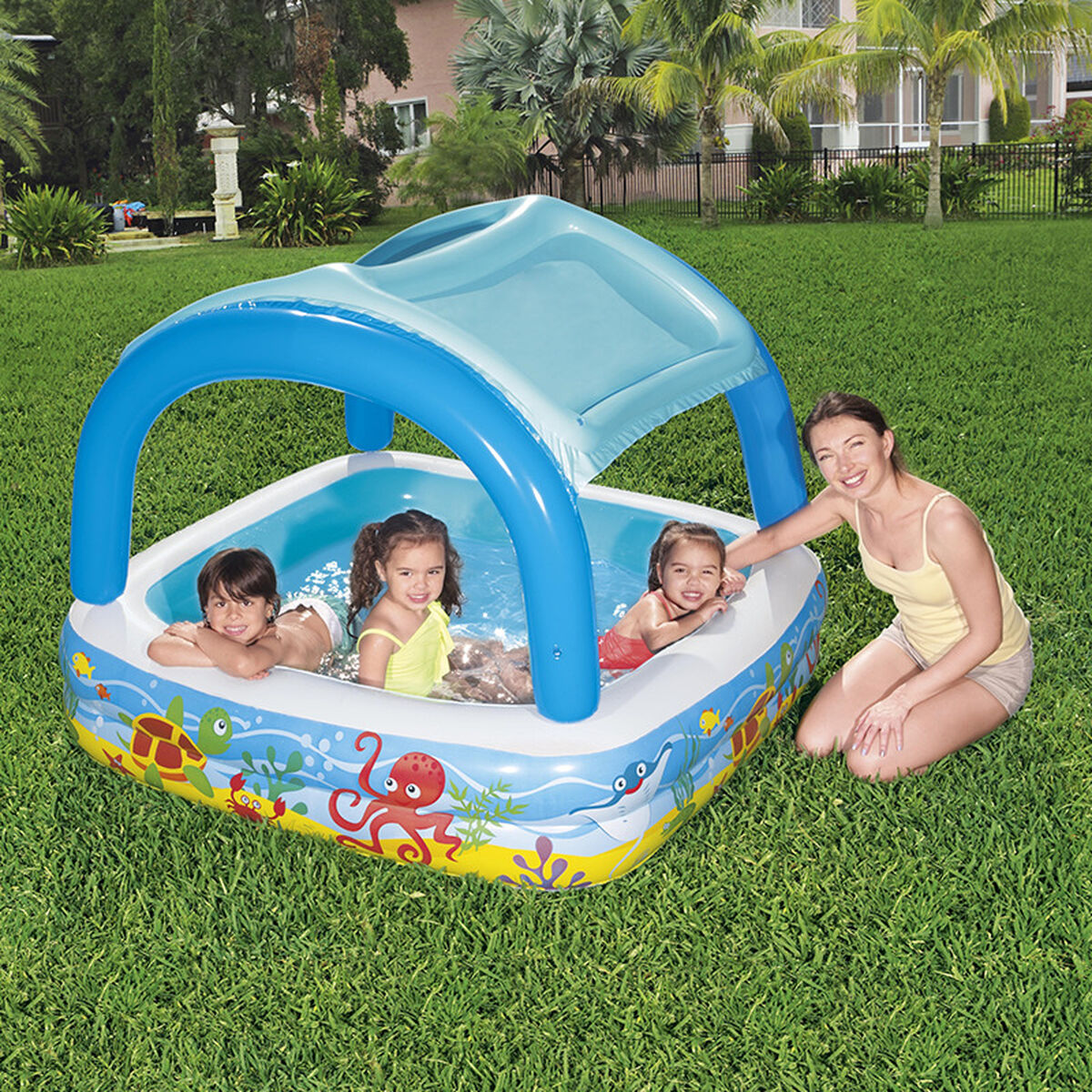 Bestway Aufblasbarer Kinderpool Abnehmbares Dach 140x140x114 cm +2 Jahre Garten 52192 – Ben's Garden – Produktansicht 3