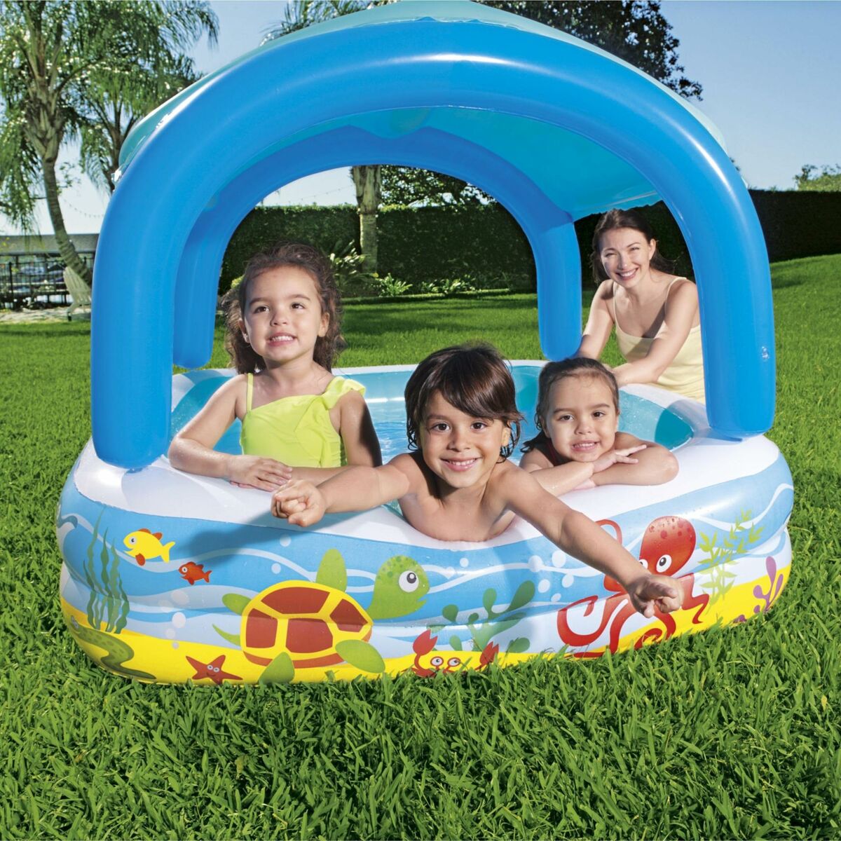 Bestway Aufblasbarer Kinderpool Abnehmbares Dach 140x140x114 cm +2 Jahre Garten 52192 – Ben's Garden – Produktansicht 6