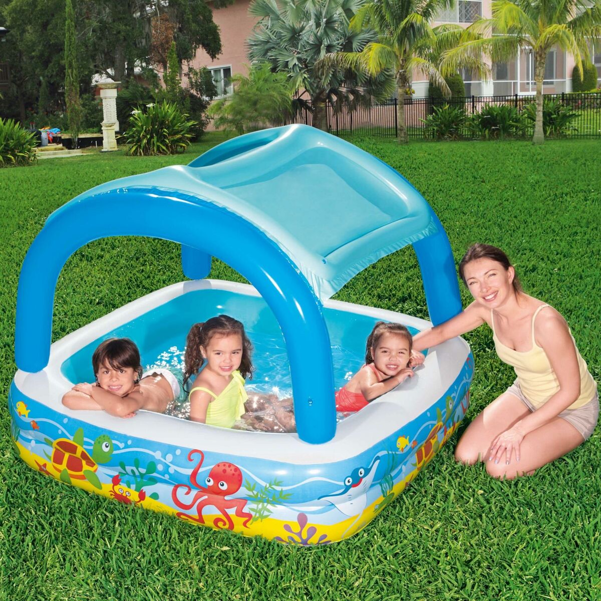 Bestway Aufblasbarer Kinderpool Abnehmbares Dach 140x140x114 cm +2 Jahre Garten 52192 – Ben's Garden – Produktansicht 7