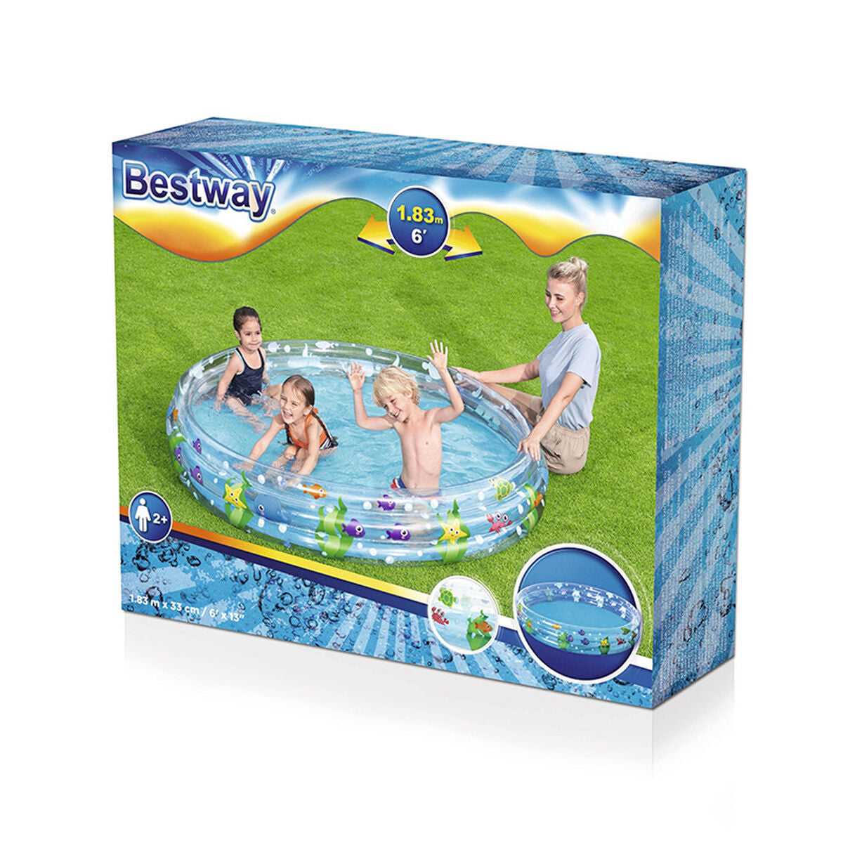Bestway Kinder Aufblasbarer Pool 3 Ringe Transparent Meeresleben 183x33 cm +2 Jahre Garten 51005 – Ben's Garden – Produktansicht 2