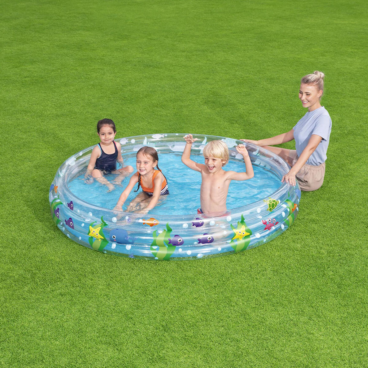 Bestway Kinder Aufblasbarer Pool 3 Ringe Transparent Meeresleben 183x33 cm +2 Jahre Garten 51005 – Ben's Garden – Produktansicht 3