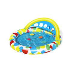 Bestway Lil-Splash-and-Learn-Becken mit buntem Formenrand, gelb-blauem Zuordnungsbogen und eingesetzter Wassermatte