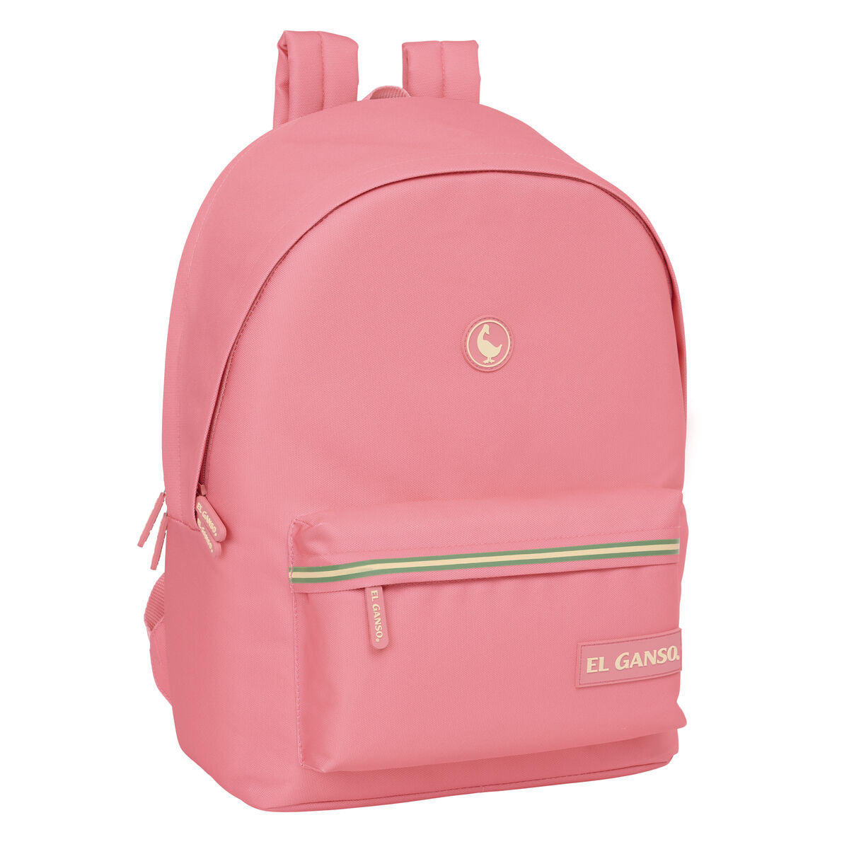 Rosa El-Ganso-Basics-Rucksack Marsala mit Frontfach und grün-gelben Streifen von vorn