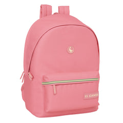 Rosa El-Ganso-Basics-Rucksack Marsala mit Frontfach und grün-gelben Streifen von vorn