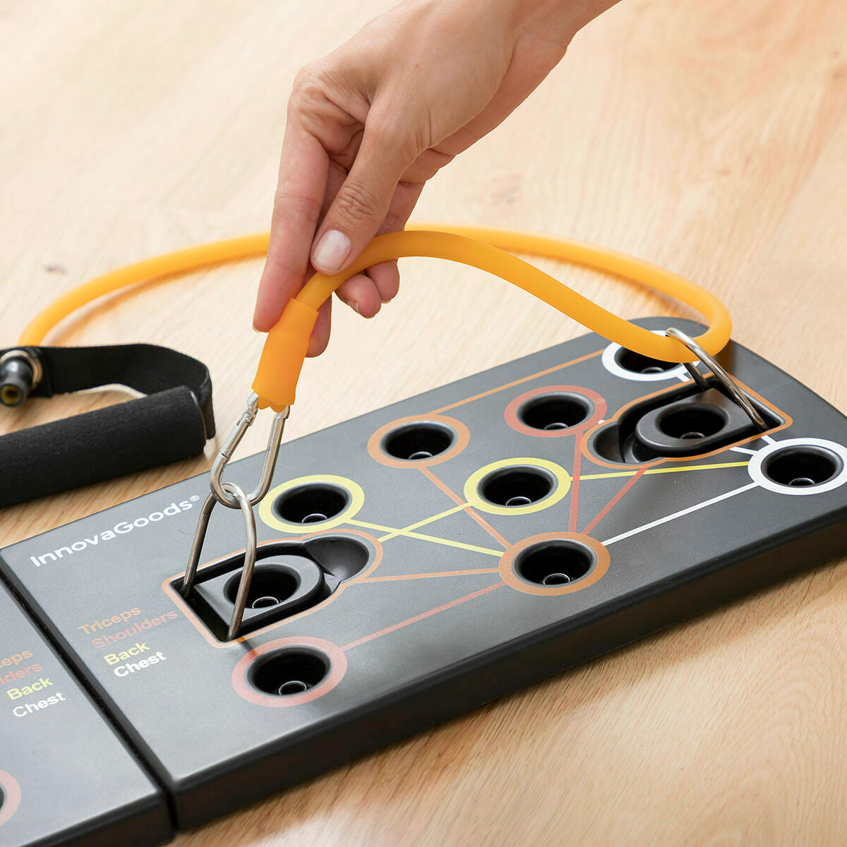 Pack Liegestützbrett und Satz regulierbaren Stretchbändern mit Accessoires und Übungsleitfaden InnovaGoods – Produktansicht 10