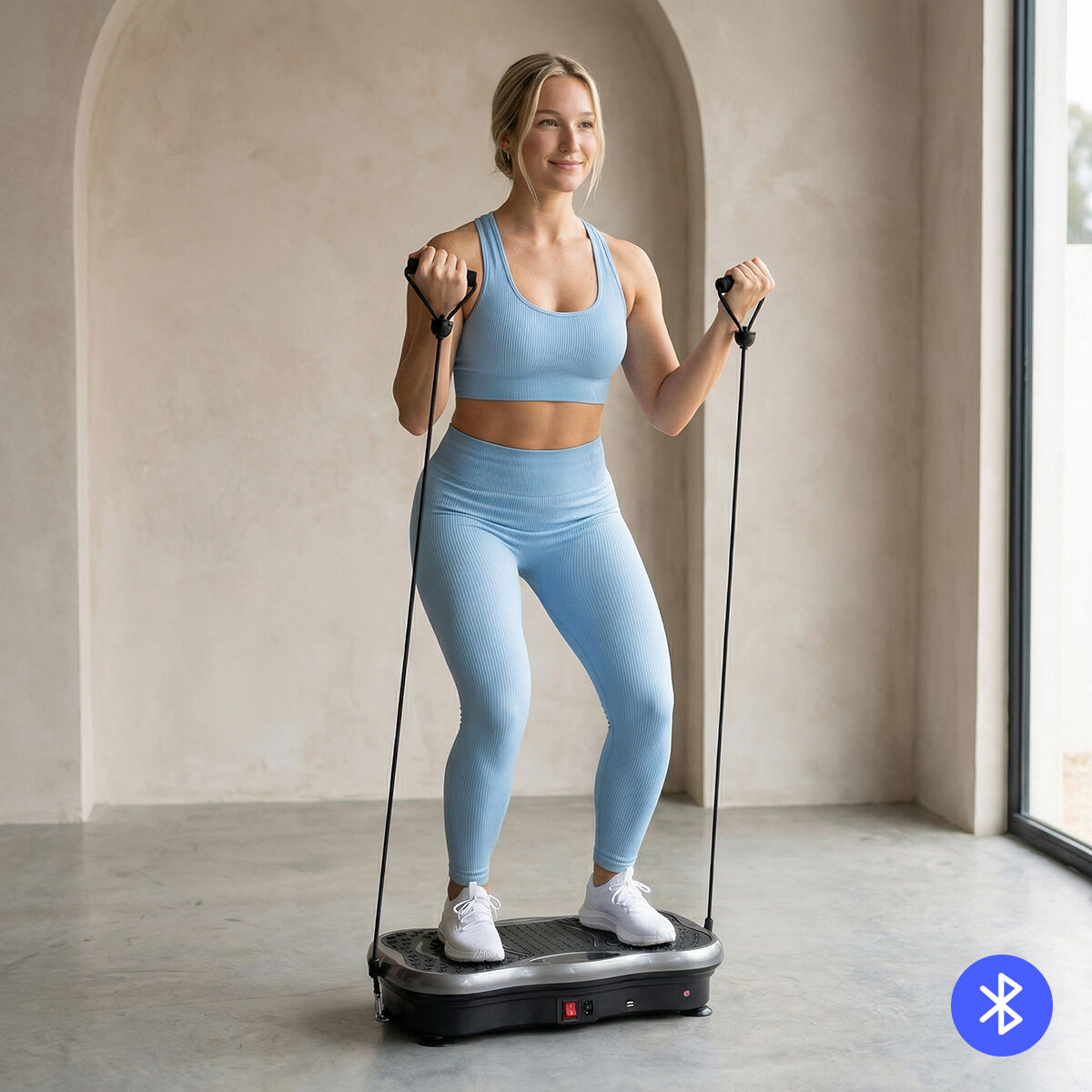 Set Vibrationsplatte mit Lautsprecher, Fernbedienung und Gürtel mit Widerstandsbändern InnovaGoods – Produktansicht 10