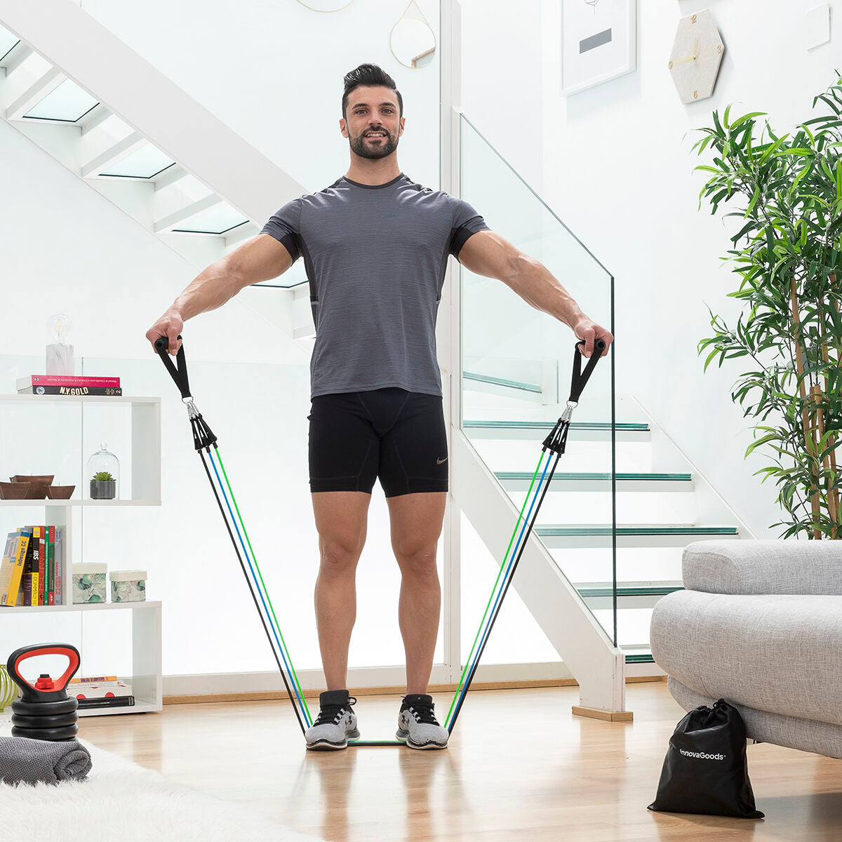 Set Bauchmuskeltrainer klappbar und Widerstandsbänder mit Zubehör und Übungsanleitung InnovaGoods – Produktansicht 5