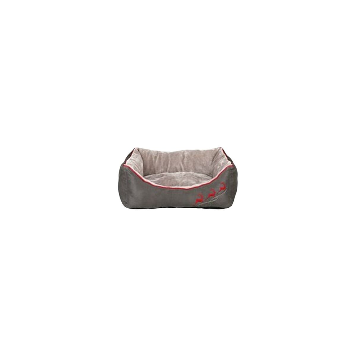 Graues TRIXIE-Hundebett mit rotem Randband, roten Pfotenmotiven und heller Innenfläche