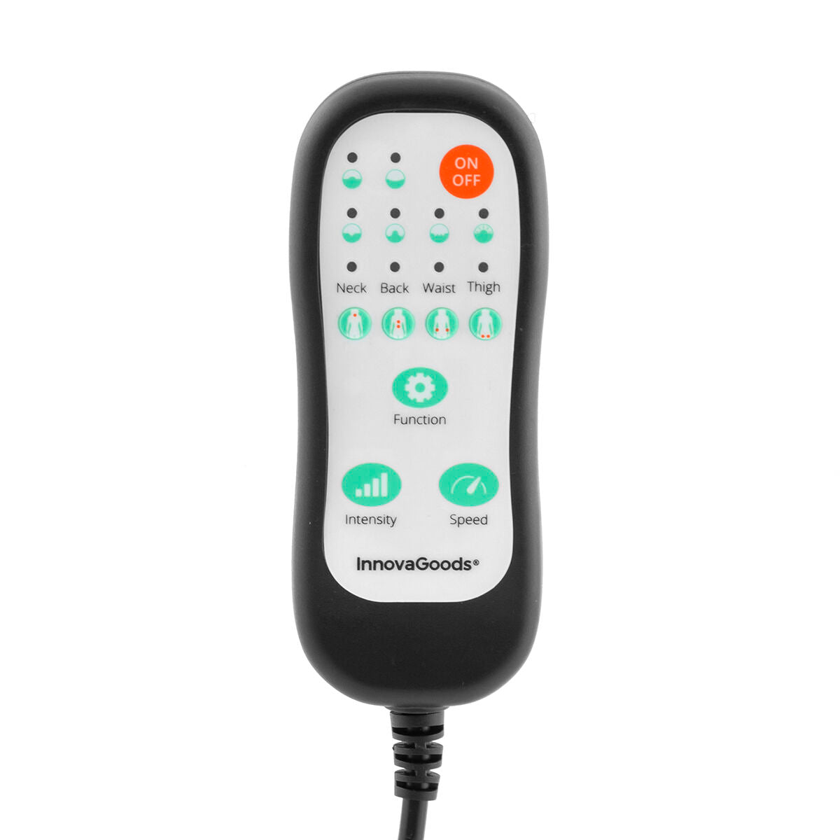 Kabelfernbedienung der Masseatsu mit Tasten für Bereiche, Programm, Intensität und Geschwindigkeit