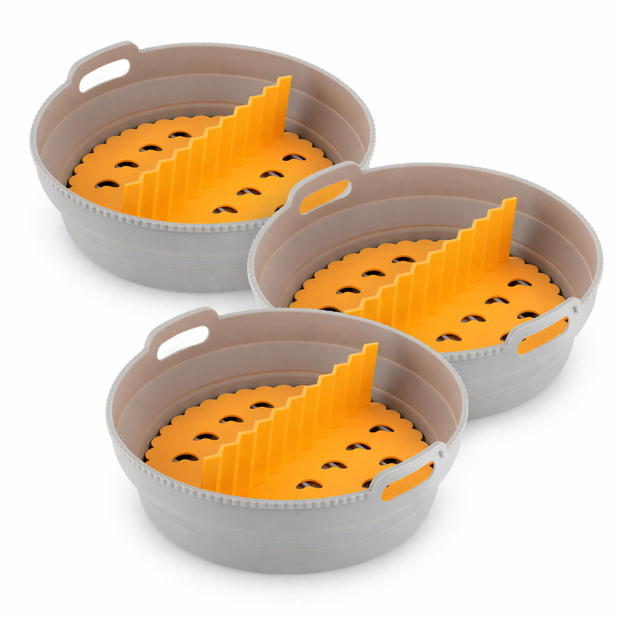 Set faltbare Silikonkörbe mit Griffen und Trennern für Heißluftfritteuse InnovaGoods (3 Stk.) – Produktansicht 1