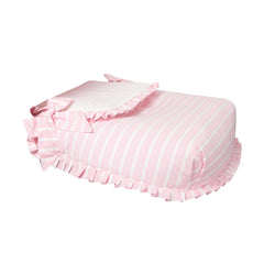 Rosa-weiß gestreifte Babyline-Oporto-Steppdecke mit Rüschenkante und dekorativer Schleife