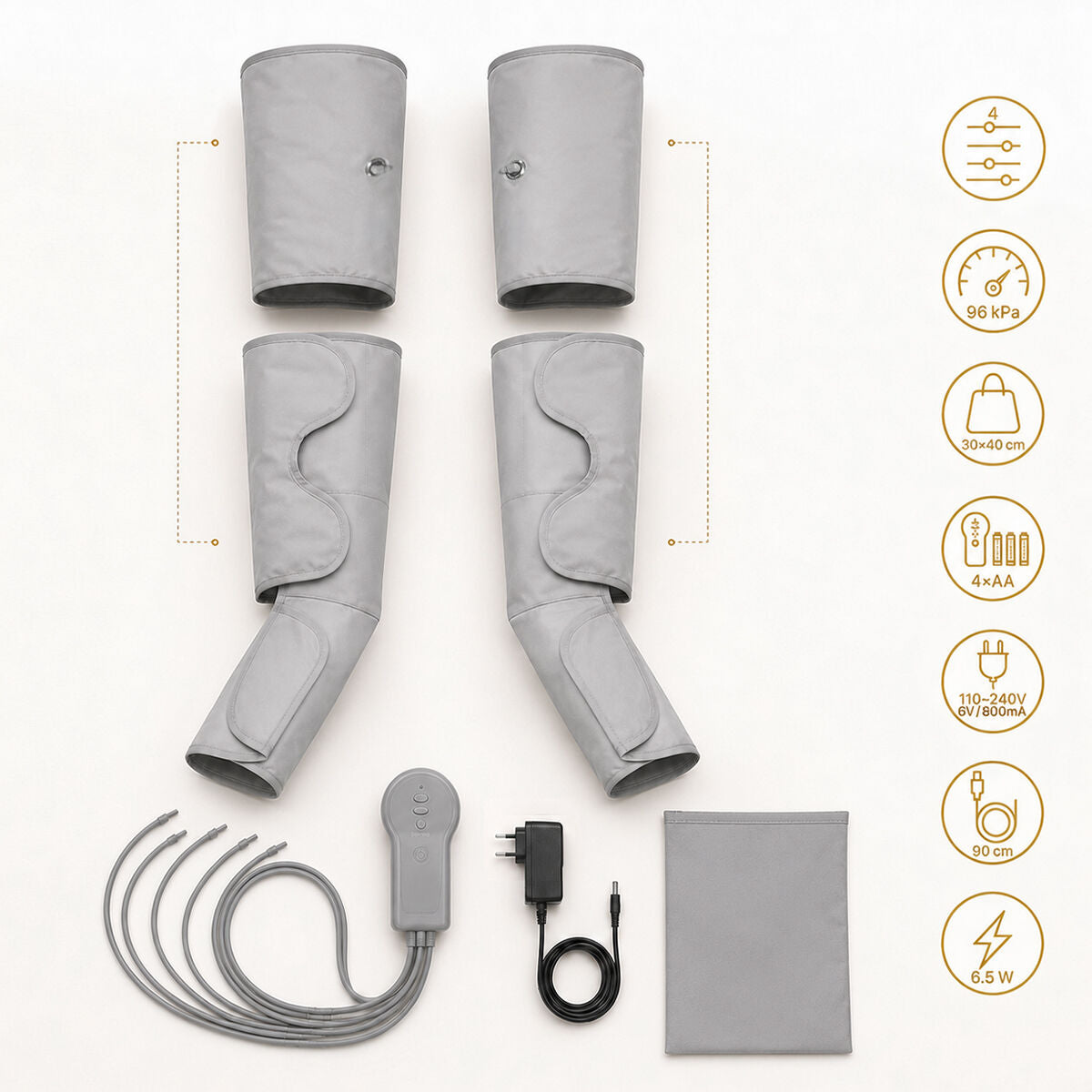 Maspres-Set mit vier Manschetten, Schläuchen, Steuergerät, Netzadapter und Beutel