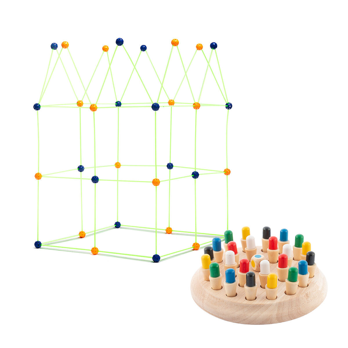 Holz Memory-Schach & Festungsbau-Set für Kinder InnovaGoods – Produktansicht 1