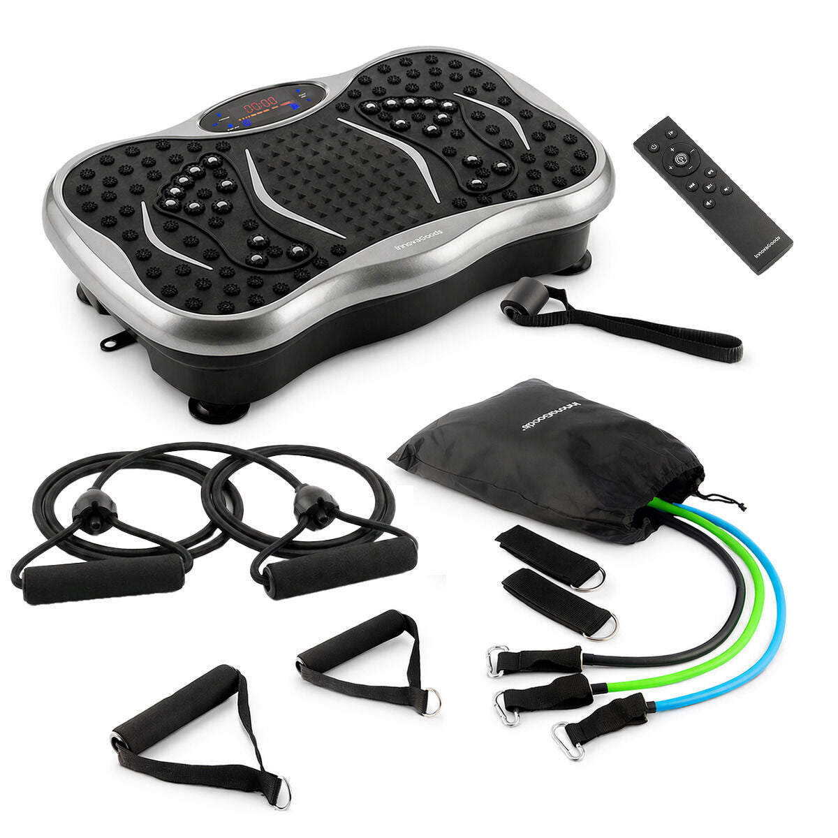 Set Vibrationsplattform mit Lautsprecher, Fernbedienung, Widerstandsbändern, Trainingsanleitung InnovaGoods – Produktansicht 1